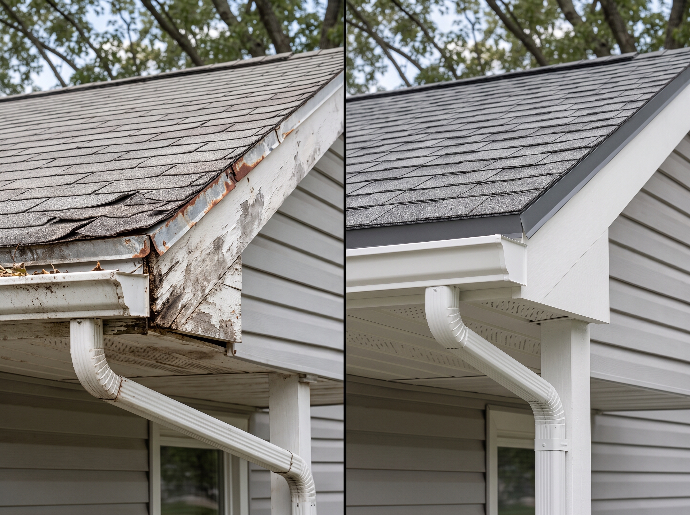 Before and after roof and fascia repair
